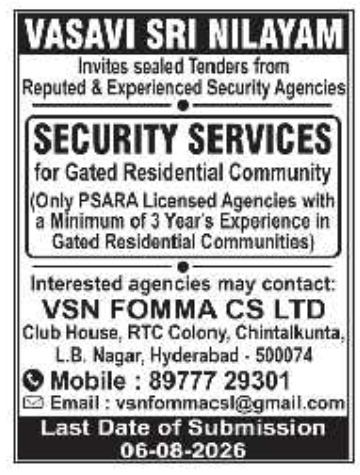 Tender Notice for Gated Residential Community Security Services