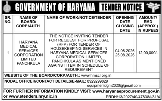 Tender Notice for Housekeeping Services