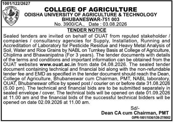 Tender Notice for Turnkey Laboratory Analysis and Setup Services