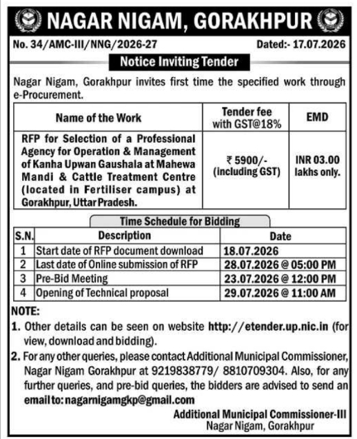 Tender Notice: Gaushala & Cattle Treatment Centre Operations