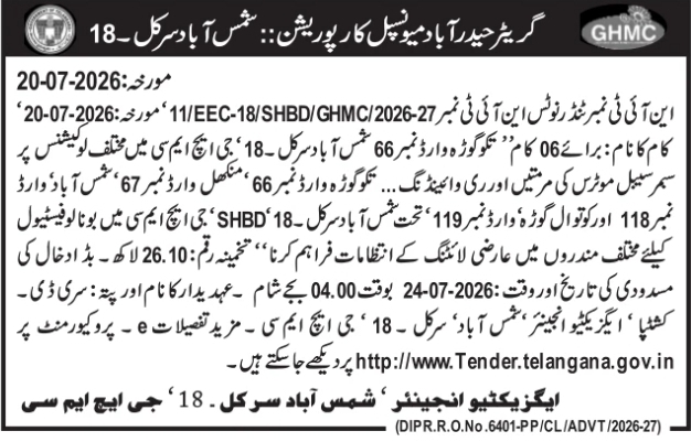 Tender Notice: GHMC Submersible Motors & Temporary Lighting