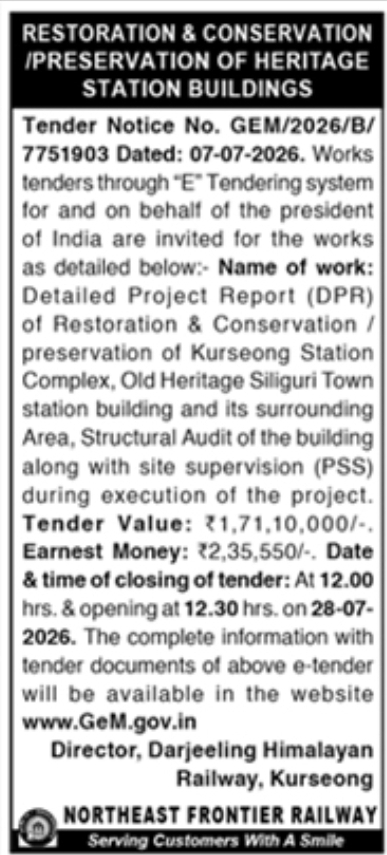 Tender Notice: Heritage Station Buildings Restoration & Conservation
