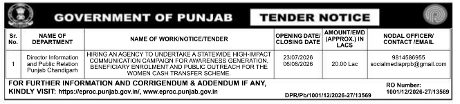 Tender Notice: High-Impact Communication Campaign (DIPR Punjab)