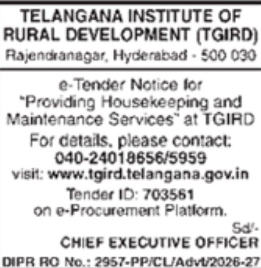 Tender Notice: Housekeeping & Maintenance Services at TGIRD