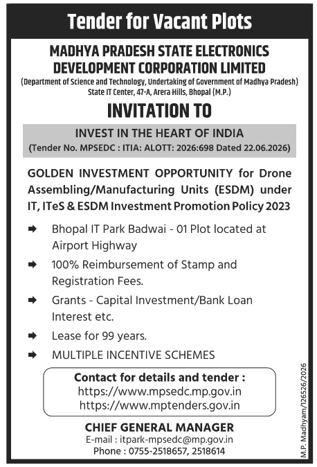 Tender Notice: Investment Opportunity for Drone Manufacturing Units by MPSEDC