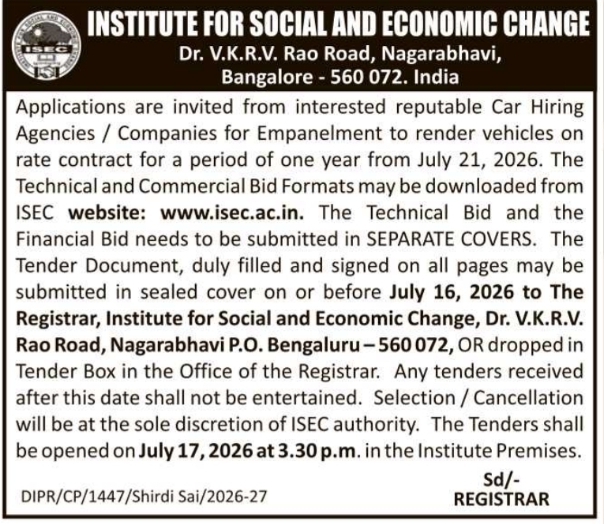 Tender Notice: ISEC Car Hiring Empanelment