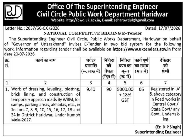 Tender Notice: Kumbh Mela Infrastructure and Temporary Roads