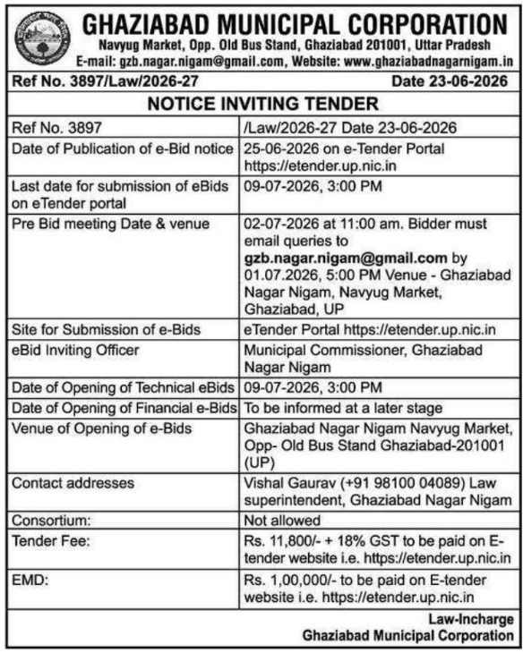 Tender Notice: Legal Department Services Procurement by Ghaziabad Municipal Corporation