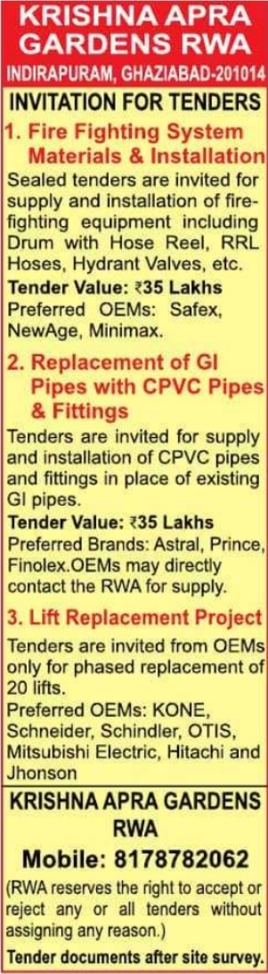 Tender Notice: Maintenance Upgrades Krishna Apra Gardens RWA Ghaziabad