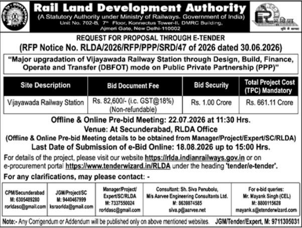 Tender Notice: Major Upgradation of Vijayawada Railway Station