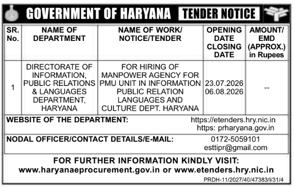 Tender Notice: Manpower Agency Hiring