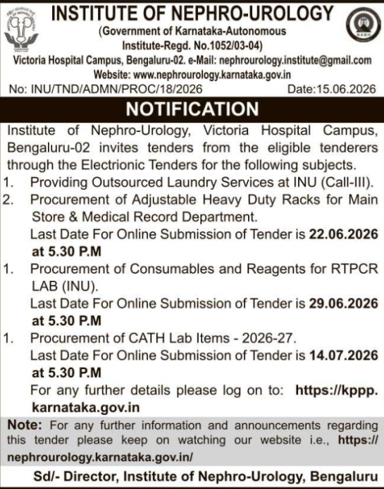 Tender Notice: Medical Procurement and Services for Institute of Nephro-Urology Bengaluru