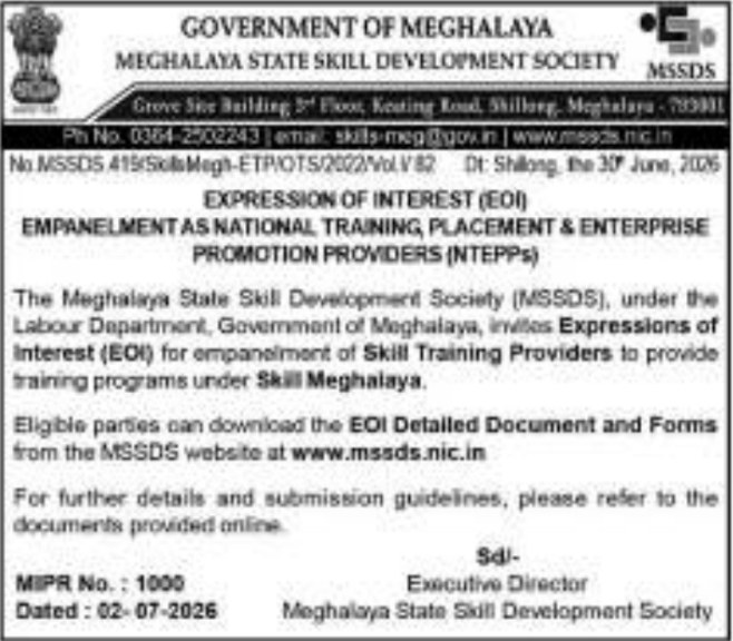 Tender Notice: MSSDS Skill Training Providers