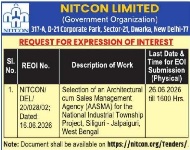 Tender Notice: NITCON Limited Architectural and Sales Agency REOI