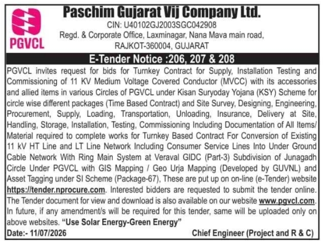 Tender Notice: PGVCL Power Network Projects