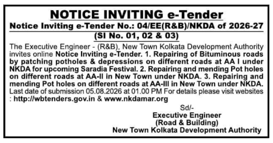 Tender Notice: Pothole Repairing & Road Maintenance
