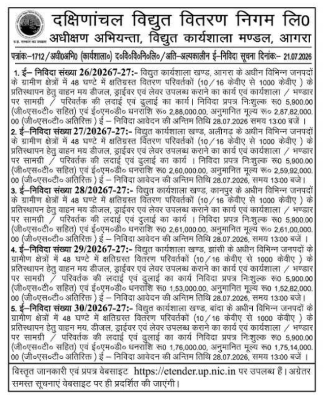 Tender Notice: Power Transformer Replacement and Transport Services