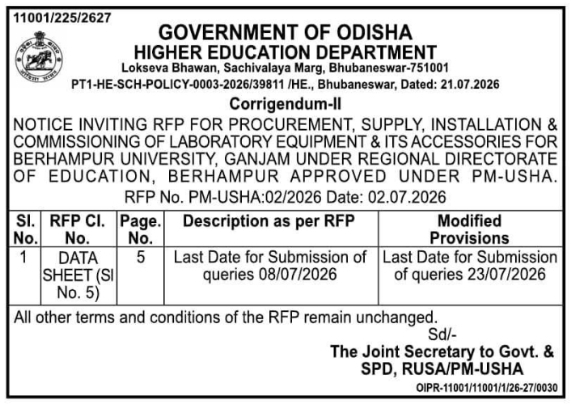 Tender Notice: Query Deadline Extension for Lab Equipment