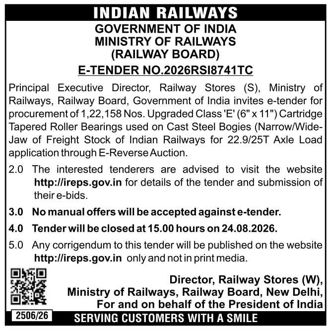 Tender Notice: Railway Bearings Procurement