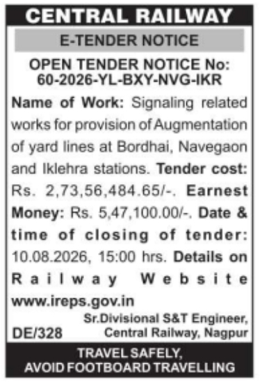 Tender Notice: Railway Signaling and Yard Works by Central Railway, Nagpur