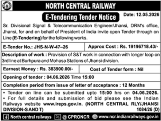 Tender Notice: Railway S&T Work in Jhansi Division