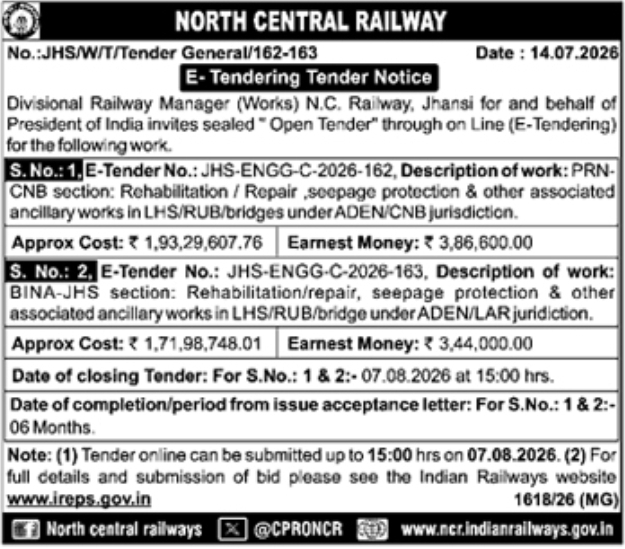 Tender Notice: Railway Structure Rehabilitation & Seepage Protection