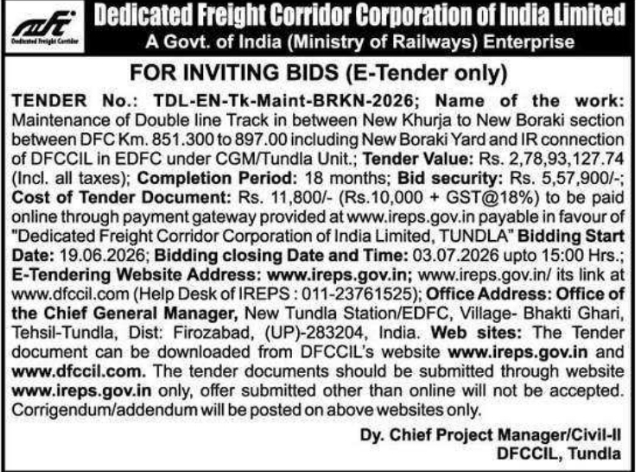 Tender Notice: Railway Track Maintenance DFCCIL Tundla