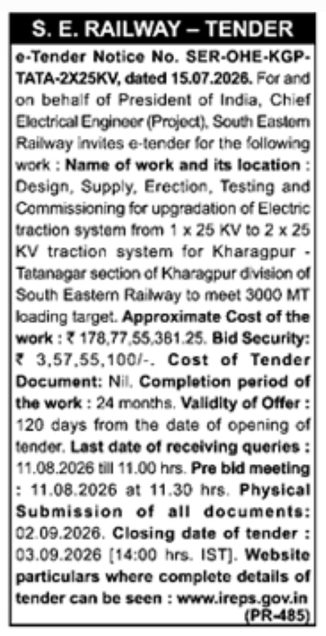 Tender Notice: Railway Traction System Upgradation