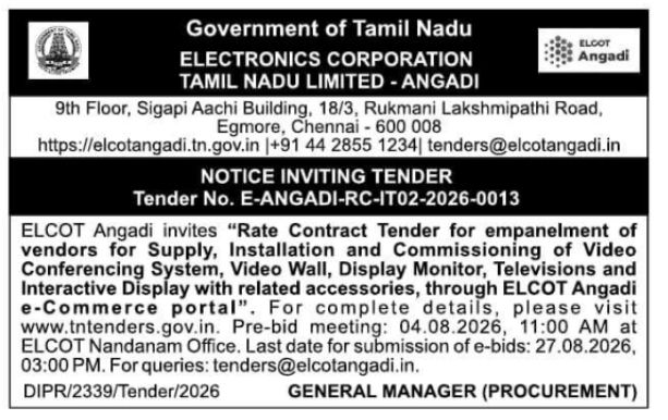 Tender Notice: Rate Contract for Video Conferencing Systems