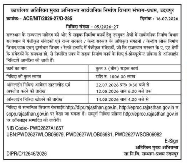 Tender Notice: Road Construction Work