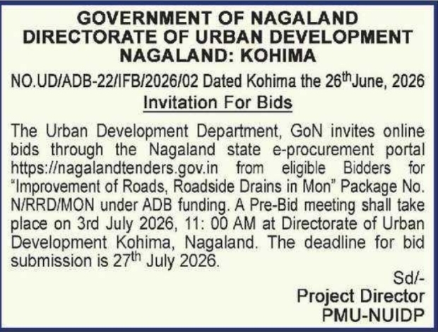 Tender Notice: Road Infrastructure Project by Nagaland Urban Development Department
