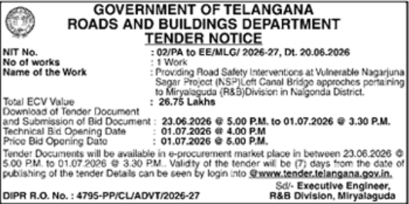 Tender Notice: Road Safety Interventions in Nalgonda