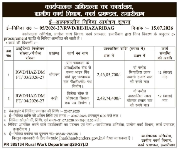 Tender Notice: Rural Road Construction and PCC Pavement Works