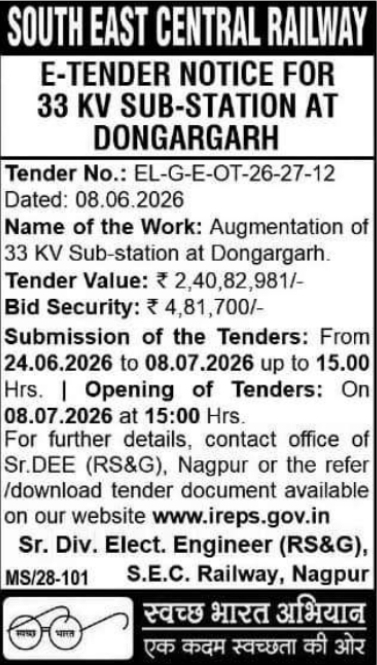 Tender Notice: SECR 33 KV Sub-Station Augmentation