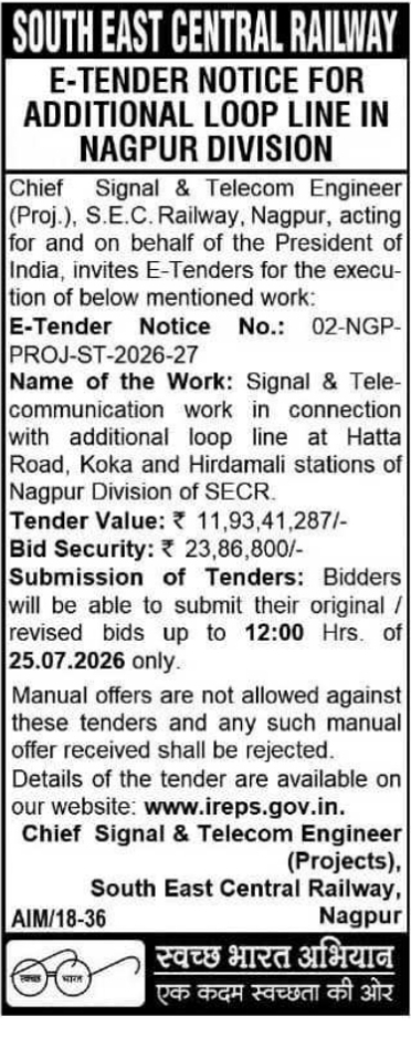 Tender Notice: SECR Nagpur Division Loop Line Project