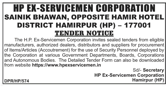 Tender Notice: Security Personnel Accoutrement Procurement