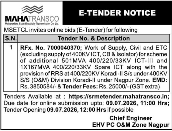 Tender Notice: Substation Civil Work MSETCL Nagpur