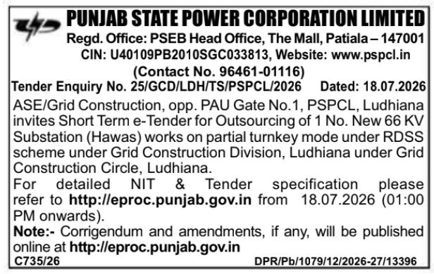 Tender Notice: Substation Outsourcing for Punjab State Power Corporation Limited