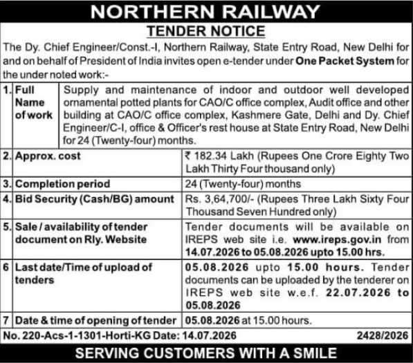 Tender Notice: Supply and Maintenance of Ornamental Potted Plants
