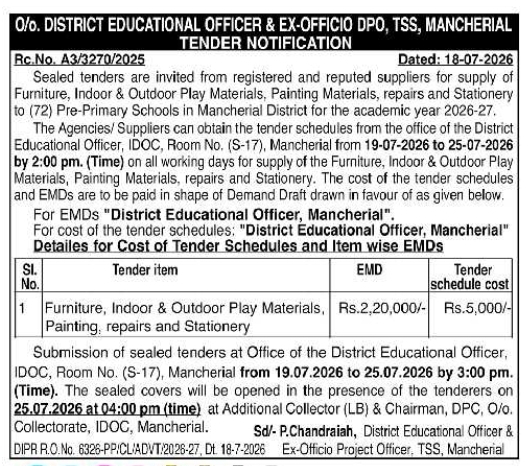 TENDER Notice: Supply of Pre-Primary School Materials
