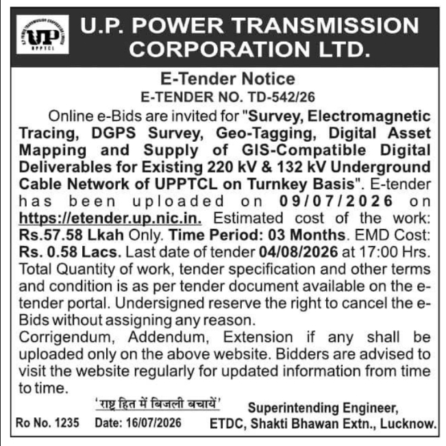 Tender Notice: Survey and Digital Mapping of Underground Cable Network
