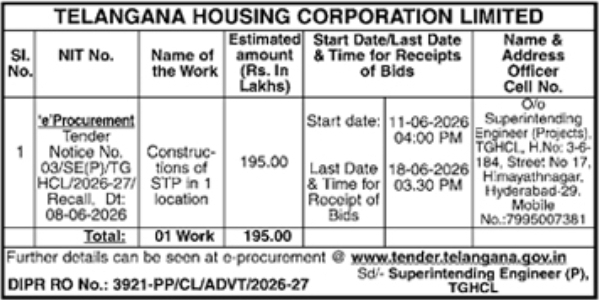Tender Notice – Telangana Housing Corporation Limited