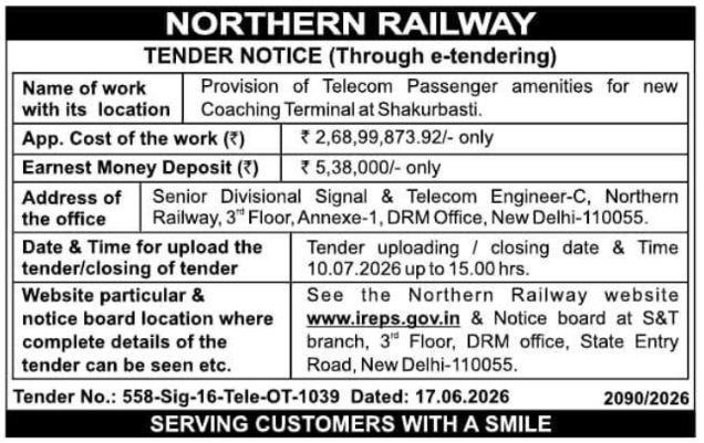 Tender Notice: Telecom Passenger Amenities Northern Railway