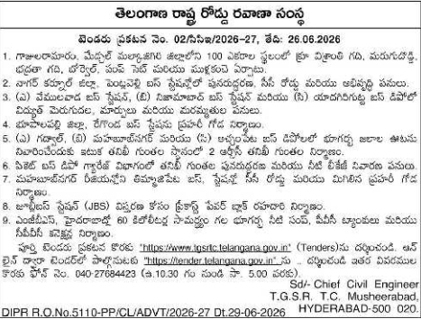 Tender Notice: TGSRTC Civil and Electrical Works