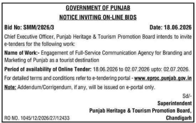 Tender Notice: Tourism Branding Agency Punjab Heritage & Tourism Promotion Board