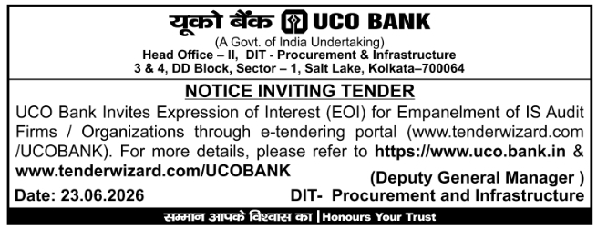 Tender Notice: UCO Bank IS Audit Empanelment