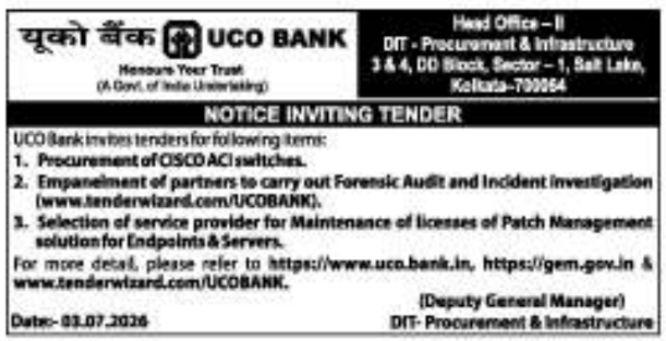 Tender Notice: UCO Bank IT Procurement