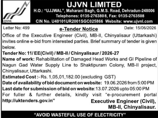 Tender Notice: UJVN Limited Water Supply Rehabilitation