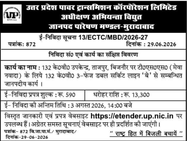 Tender Notice: UPPTCL Substation Line Civil Work Construction