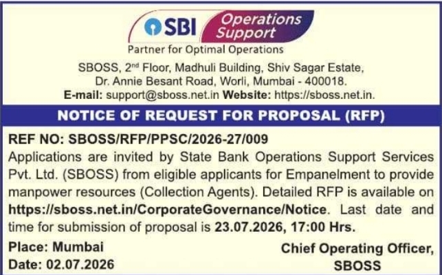 Tender Notice: Vendor Empanelment by State Bank Operations Support Services